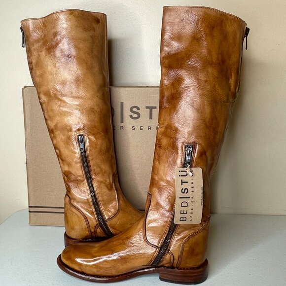 BED STU Tess Tan Rustic Leather Tall Riding Boots BedStu Size 7 - Picture 4 of 16